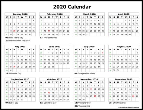 Printable Blank Yearly 2020 Calendar Template Pdf Calendar Dream