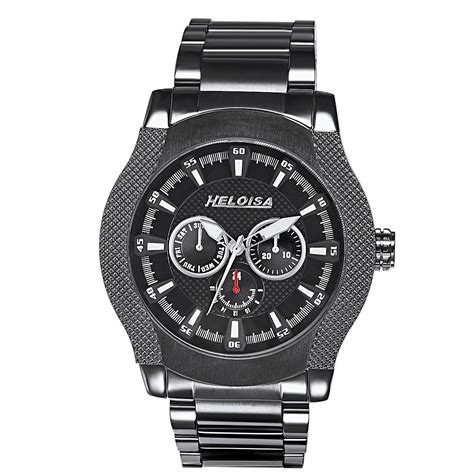 Black Stainless Steel With Black Dial Chronos Watch For Men Heloisa