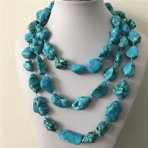 Genuine Turquoise Necklace Gemstone Jewelry Healing Power Knot