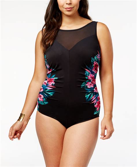 miraclesuit plus size tahitian temptress fascination floral tummy control one piece swimsuit