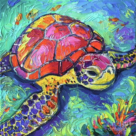 Sea Turtle Underwater Iii Commissioned Palette Knife Oil Painting Mona