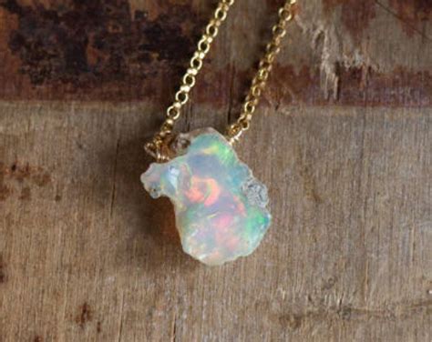 Raw Opal Necklace October Birthstone Rough Fire Opal Necklace