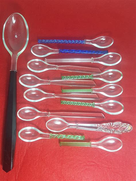 vintage art deco glass spoons set serving spoon blue glass spoon green glass spoon small glass