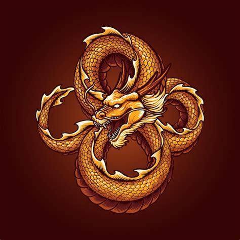 Premium Vector Gold Chinese Dragon Vector Illustration