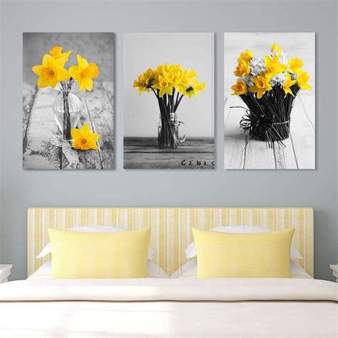 Therefore consider using yellow wall decor in rooms that are in some serious need of color and life. wall26 - Yellow Flowers in Vases - Canvas Art Wall Decor ...