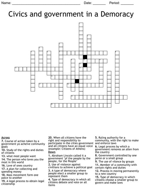 Civics And Government In A Demoracy Crossword Wordmint