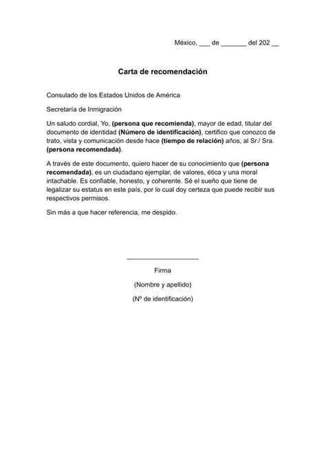 Carta De Recomendaci N Para Inmigraci N Ejemplos