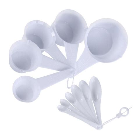 Jucia 11 Pcs Measuring Spoons Measuring Cups White Plastic Measuring