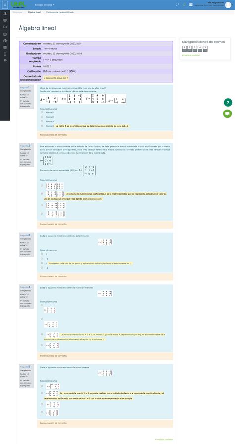 Puntos extra autocalificable Álgebra lineal Pregunta Completada Puntúa sobre Señalar
