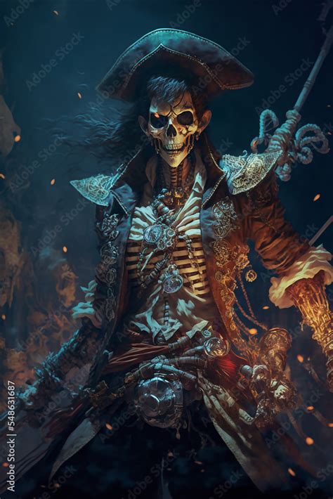 pirate skeleton warrior fantasy skel concept art character art skeleton background digital
