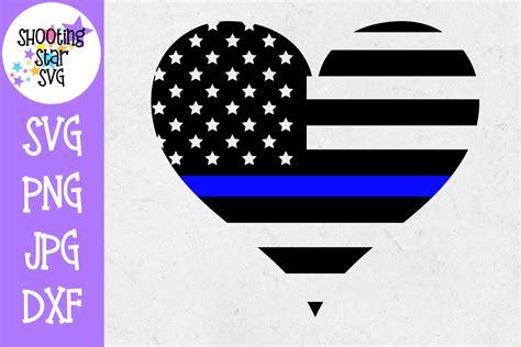 American Flag Heart Thin Blue Line Police Officer Svg