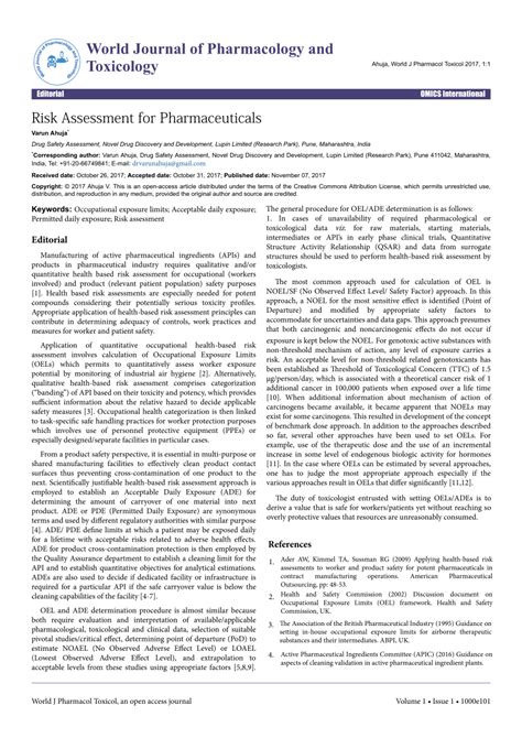 Pdf Risk Assessment For Pharmaceuticals