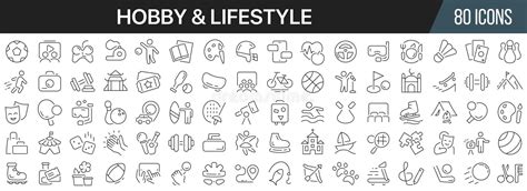 Hobby And Lifestyle Line Icons Collection Big Ui Icon Set In A Flat
