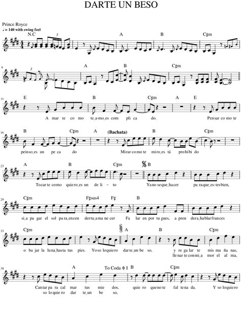 Darte Un Beso Sheet Music For Piano Solo Easy