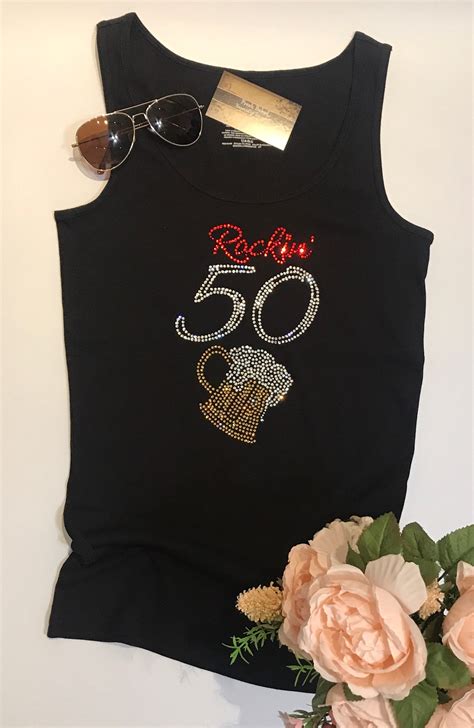 Custom Rhinestone Bling Rockin 50 Shirt 50th Birthday Etsy