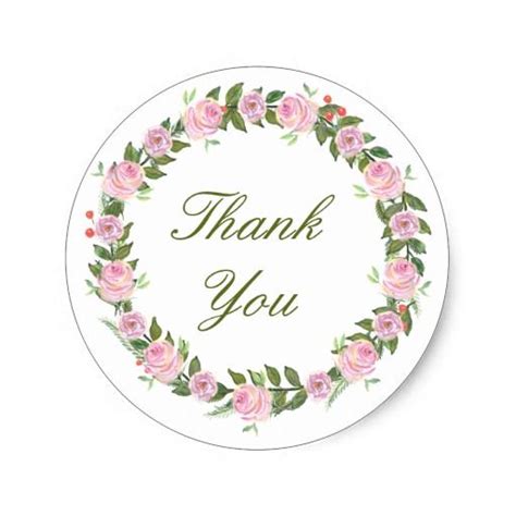 Floral Wreath Thank You Classic Round Sticker Round Stickers Thank