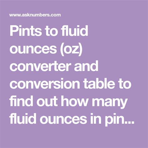 Pints To Fluid Ounces Oz Converter And Conversion Table To Find Out
