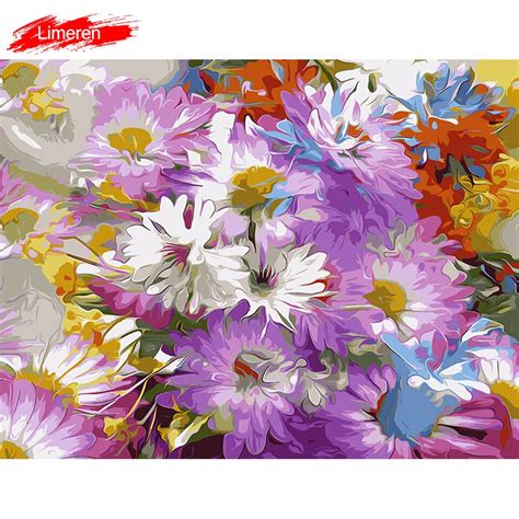 Frameless Chrysanthemum Flower Oil Canvas Painting Diy Digital Painting