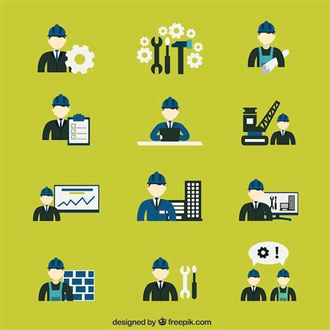 Variety Of Construction Engineer Icons Vector Free Download