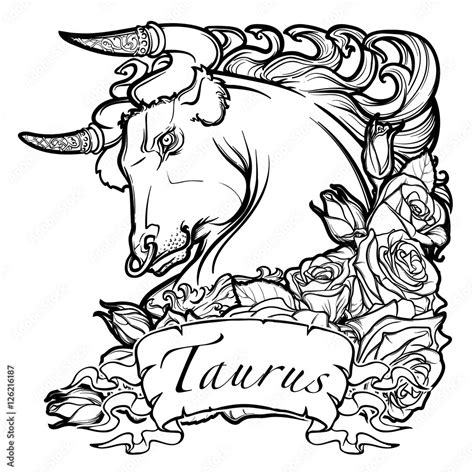 Zodiac Sign Of Taurus With A Decorative Frame Of Roses Astrology