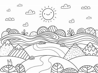Hills Drawing Coloring Pages Happy Mountain Nature