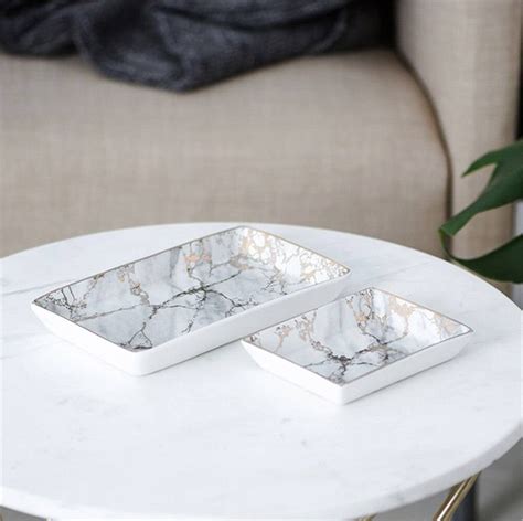 Luxury Nordic Gold Marble Pattern Ceramics Table Storage Plate Chic