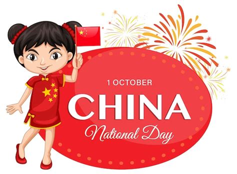 Free Vector China National Day Banner With A Chinese Girl Cartoon