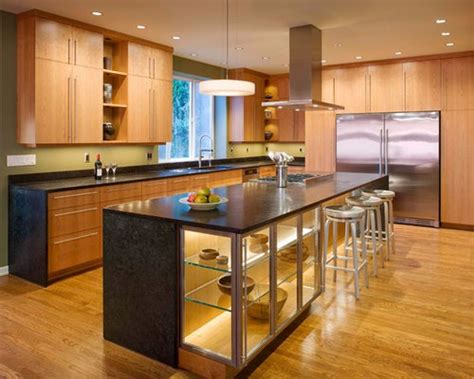 Modern wooden kitchen cabinets plus chrome metal chimney hood. Ebony Wood Kitchen Cabinets | Houzz