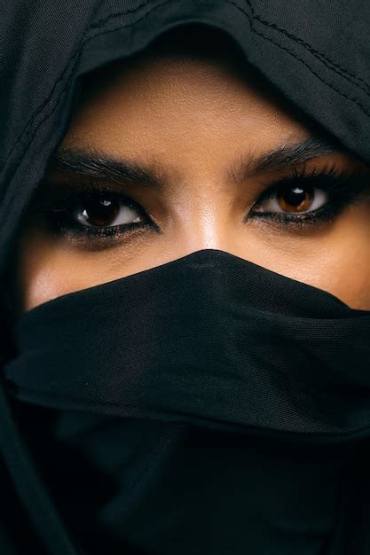 Beautiful Arabic Woman In Hijab With Bright Makeup Stock Image