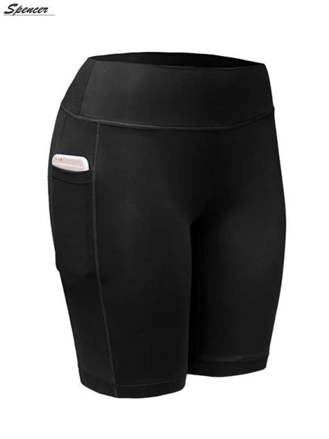Spencer Womens High Waist Yoga Shorts With Side Pockets Tummy Control