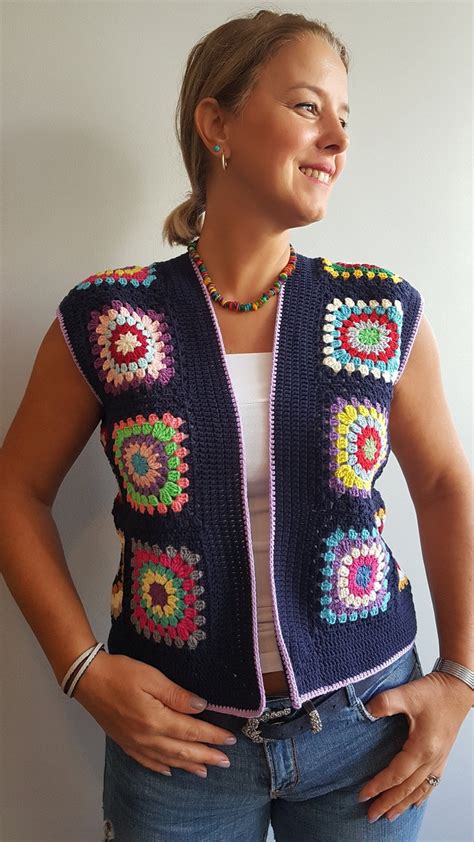 Granny Square Waistcoat Vest For Women Crochet Waistcoat Etsy