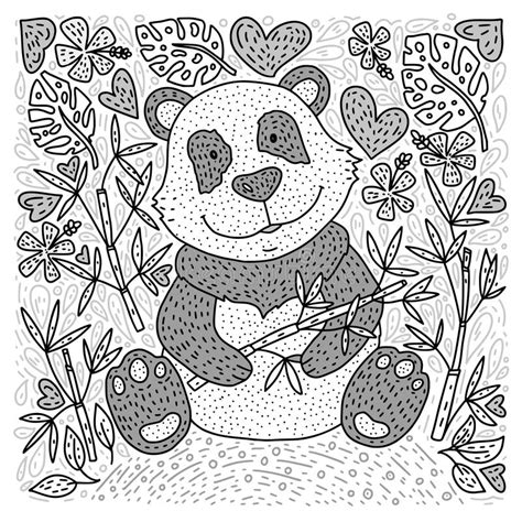 Panda Bear Illustration Vector With Bamboo Hand Drawn Cartoon Card