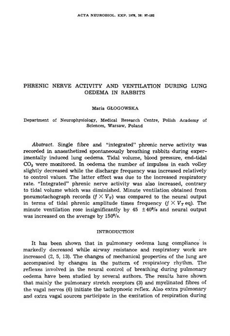 Pdf Phrenic Nerve Activity And Ventilation During Lung Oedema