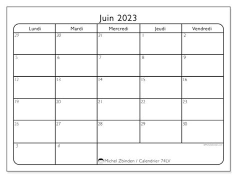 Calendrier Juin 2023 à Imprimer “74ds” Michel Zbinden Lu