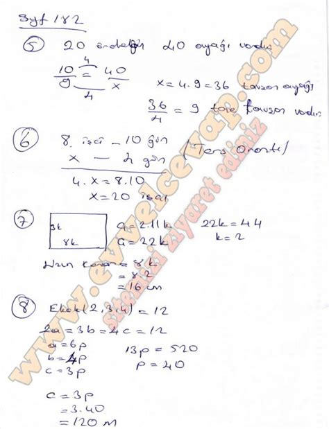 7. Sınıf Matematik MEB Yayınları Ders Kitabı Cevapları Sayfa 182 – Ders