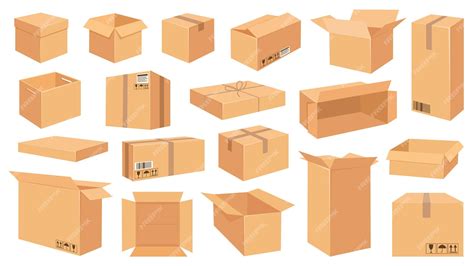 Premium Vector Cardboard Boxes Cartoon Brown Carton Package Open