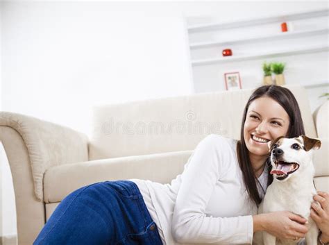 Young Woman With Her Dog Stock Image Image Of Cute Animal 41330653