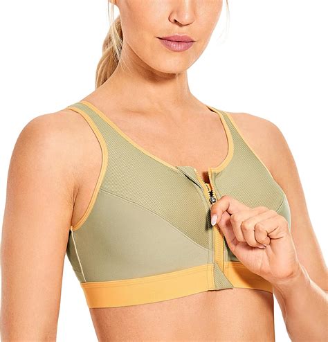 Syrokan Womens High Impact Wirefree Zip Front Cross Back Support Workout Sports Bra