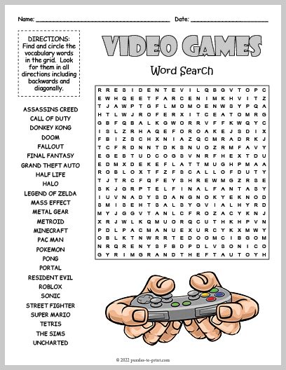 Video Game Themed Word Search For Kids Thrifty Mommas Tips Download