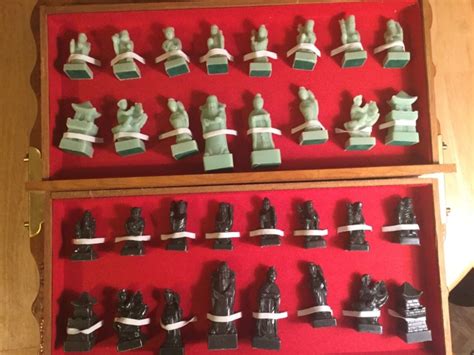Vintage Eight Fairies Chess And Board Set Asian Hand Carved Soapstone W