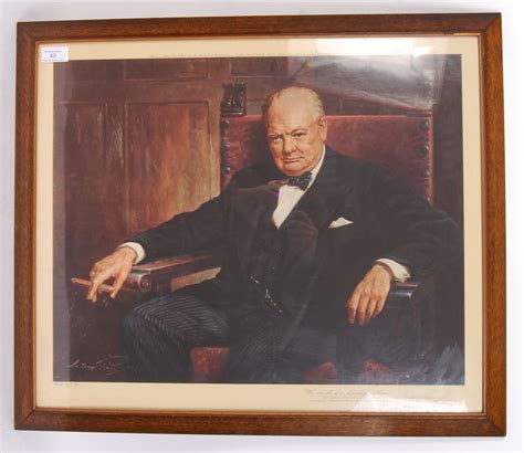 An Original Vintage Coloured Print Portrait Of The Rt Hon Sir Winston