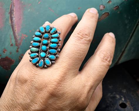 Vintage Turquoise Petit Point Cluster Ring Likely Zuni Or Navajo
