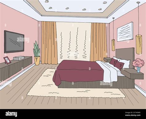 Bedroom Graphic Color Home Interior Sketch Illustration Vector Stock