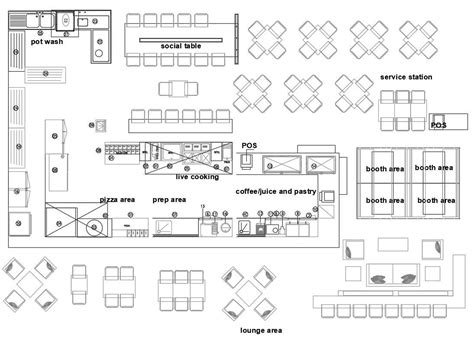 D Cad Drawing Of Cafe Restaurant Furniture Layout Plan Autocad File