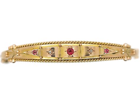 Edwardian 9ct Gold Ruby And Diamond Bangle 242n The Antique Jewellery