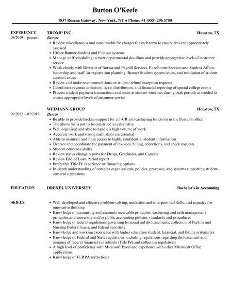 Bursar Resume Samples | Velvet Jobs