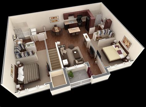 Plenty of space for an ample wardrobe, a work area, a huge kitchen and dining area, two. 50 Two "2" Bedroom Apartment/House Plans | Architecture ...