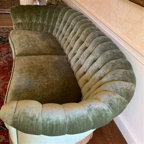 Art Deco Custom Curved Velvet Tufted Channel Back Sofa At 1stdibs Art