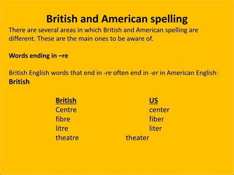 Ppt British And American Spelling Powerpoint Presentation Free