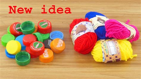 Woolen And Plastic Bottle Caps Craft Idea For Room Decor